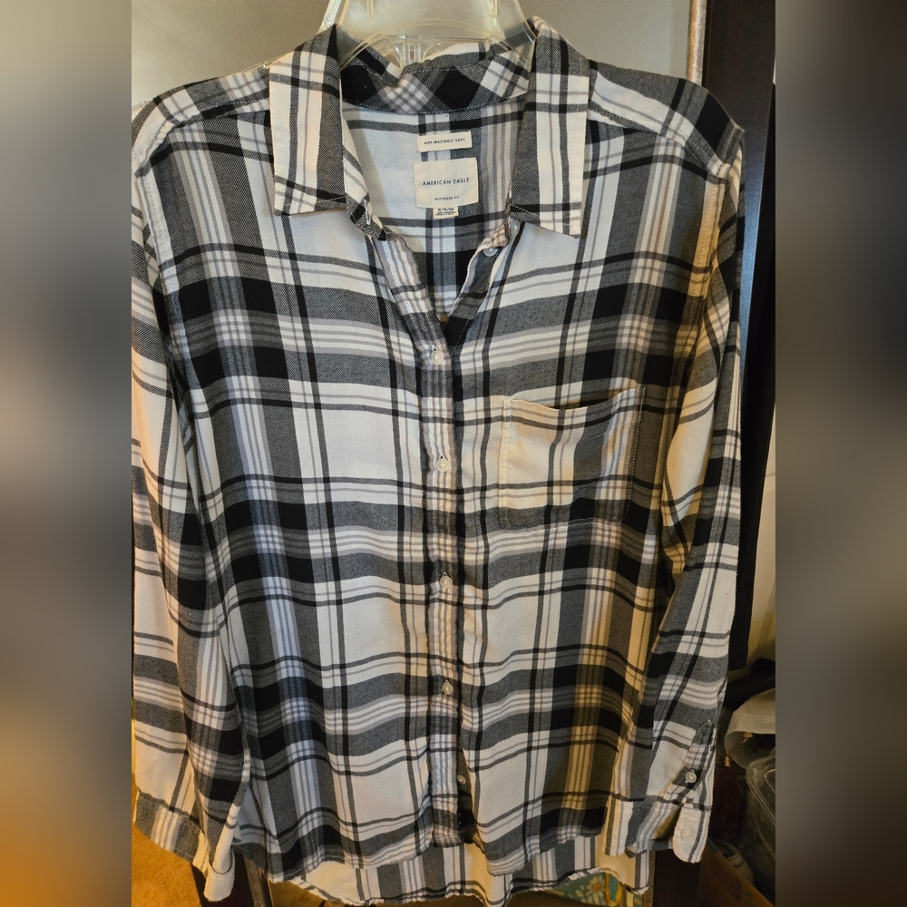 American Eagle Outfitters Womens Black And White  Plaid Shirt, XL, NWOT